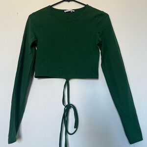 Stradivarius Forest Green Long Sleeve Crop Top